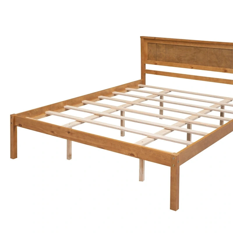 Lit plateforme en bois de pin avec tête de lit et support à lattes en bois pour chambre à coucher