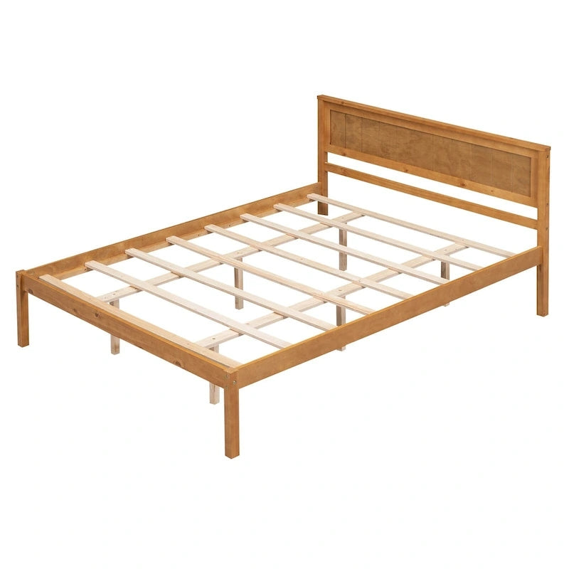 Lit plateforme en bois de pin avec tête de lit et support à lattes en bois pour chambre à coucher