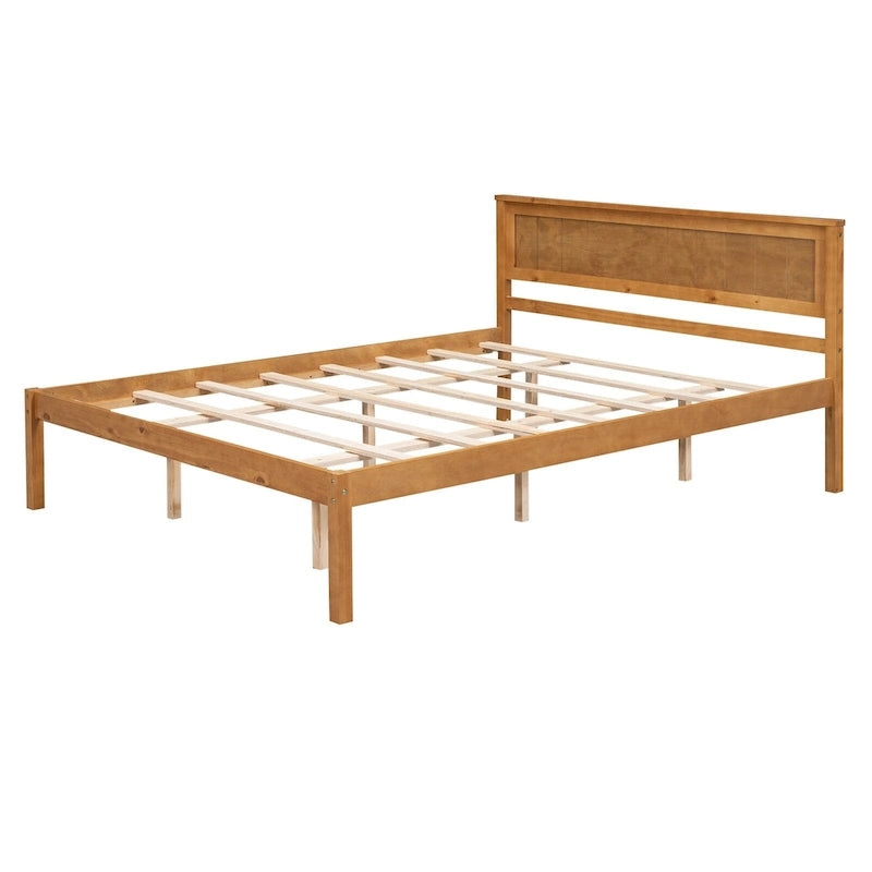 Lit plateforme en bois de pin avec tête de lit et support à lattes en bois pour chambre à coucher