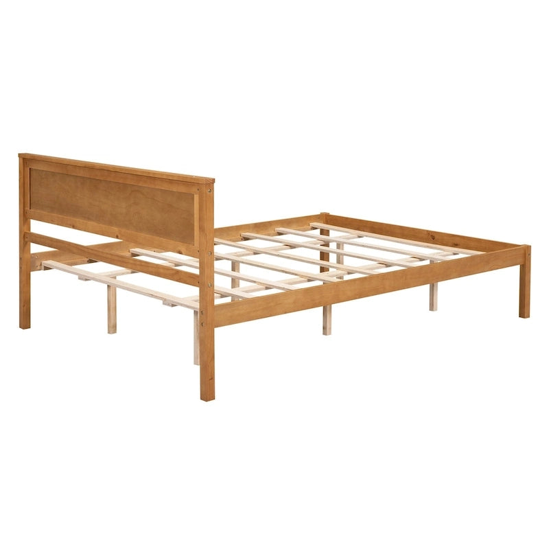 Lit plateforme en bois de pin avec tête de lit et support à lattes en bois pour chambre à coucher
