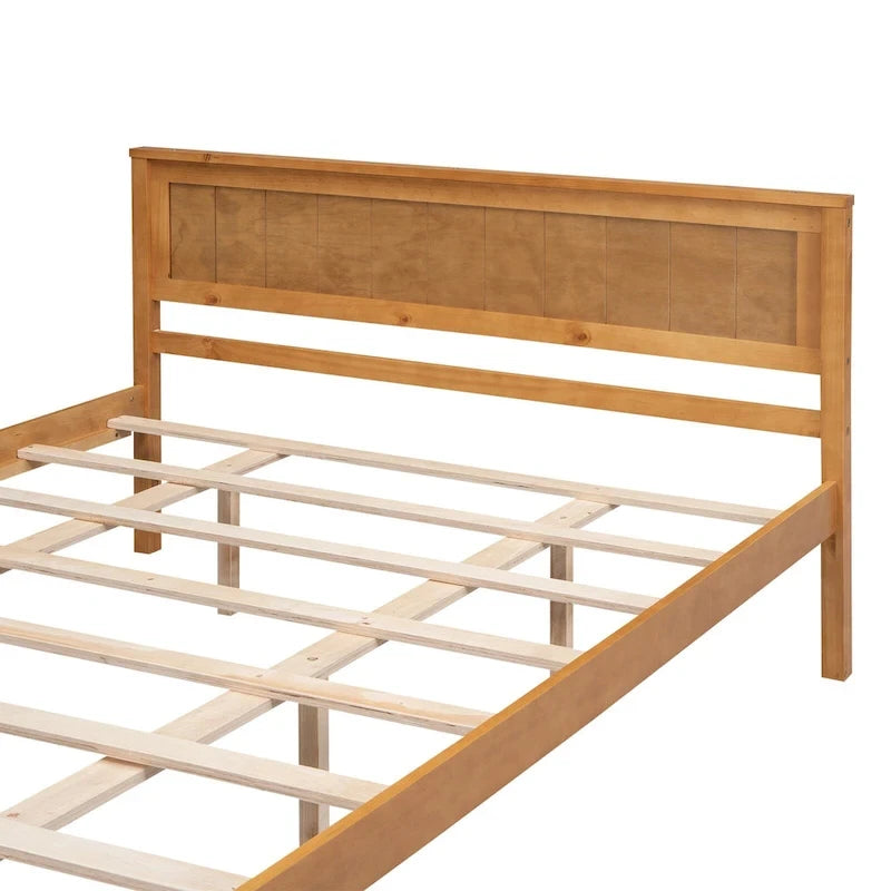 Lit plateforme en bois de pin avec tête de lit et support à lattes en bois pour chambre à coucher