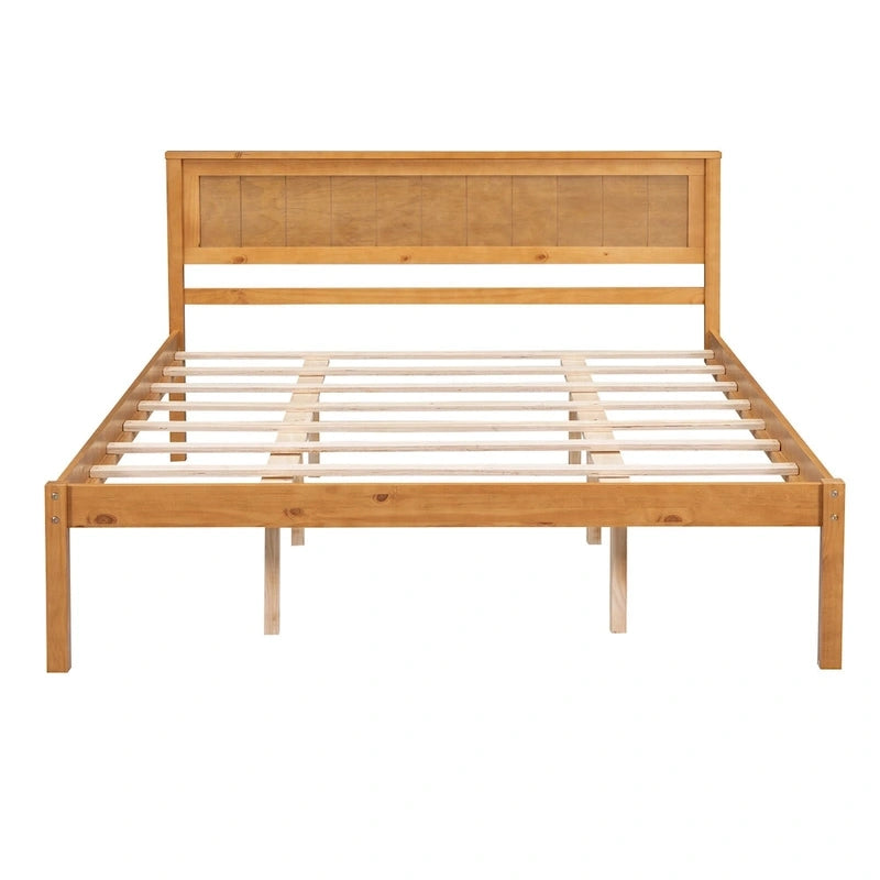 Lit plateforme en bois de pin avec tête de lit et support à lattes en bois pour chambre à coucher