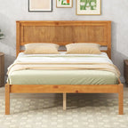 Lit plateforme en bois de pin avec tête de lit et support à lattes en bois pour chambre à coucher