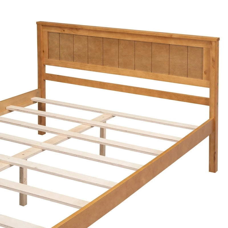 Lit plateforme en bois de pin avec tête de lit et support à lattes en bois pour chambre à coucher