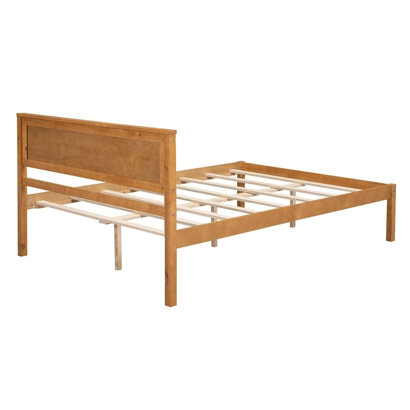 Lit plateforme en bois de pin avec tête de lit et support à lattes en bois pour chambre à coucher