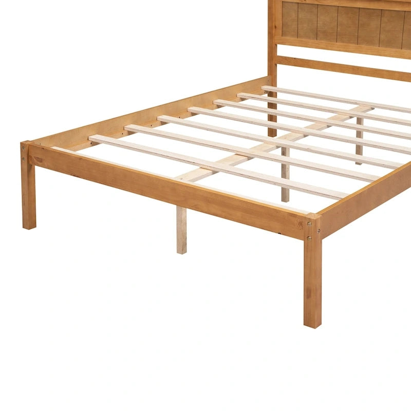 Lit plateforme en bois de pin avec tête de lit et support à lattes en bois pour chambre à coucher