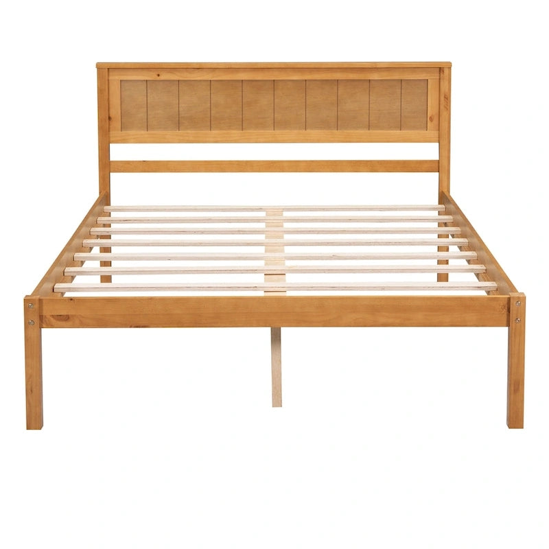 Lit plateforme en bois de pin avec tête de lit et support à lattes en bois pour chambre à coucher