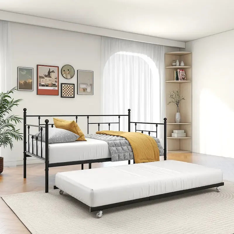 Lit de repos gigogne en métal, format jumeau, pour enfants ou invités