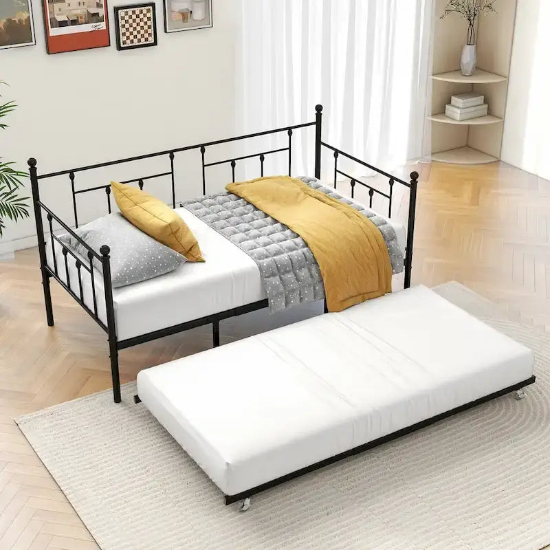 Lit de repos gigogne en métal, format jumeau, pour enfants ou invités