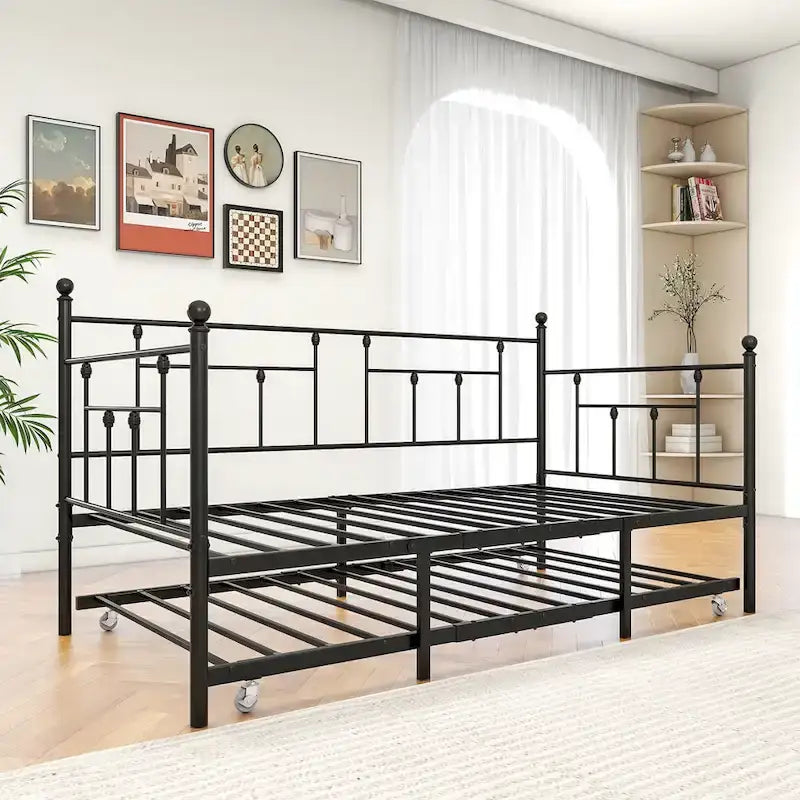 Lit de repos gigogne en métal, format jumeau, pour enfants ou invités