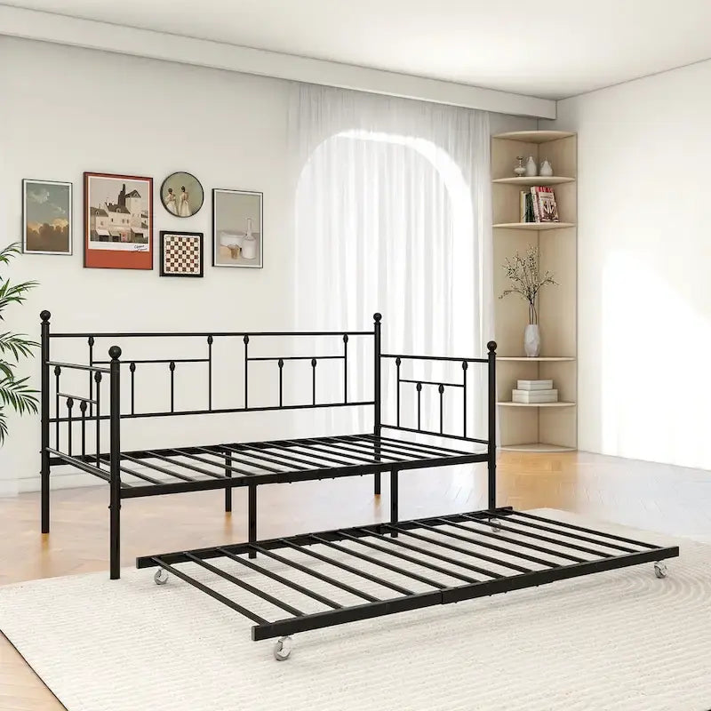 Lit de repos gigogne en métal, format jumeau, pour enfants ou invités