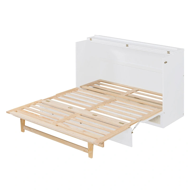 Lit escamotable moderne blanc de taille Queen avec rangement polyvalent et grands tiroirs pour chambre à coucher