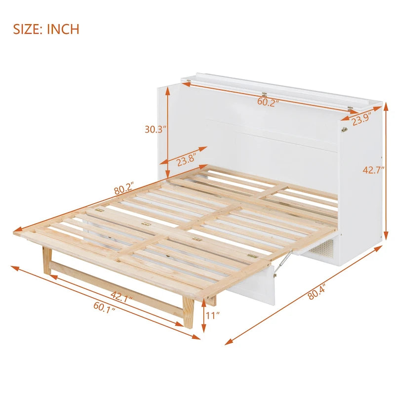 Lit escamotable moderne blanc de taille Queen avec rangement polyvalent et grands tiroirs pour chambre à coucher