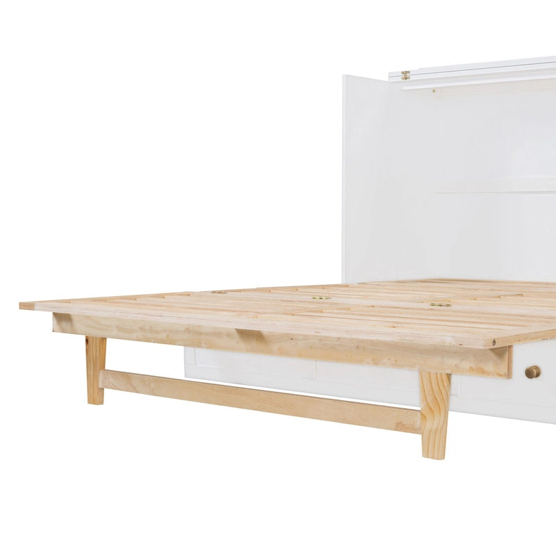Lit escamotable moderne blanc de taille Queen avec rangement polyvalent et grands tiroirs pour chambre à coucher