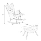 Fauteuil à bascule rembourré bleu coloré et moderne de 90 cm de haut avec ottoman et pieds en bois pour salon