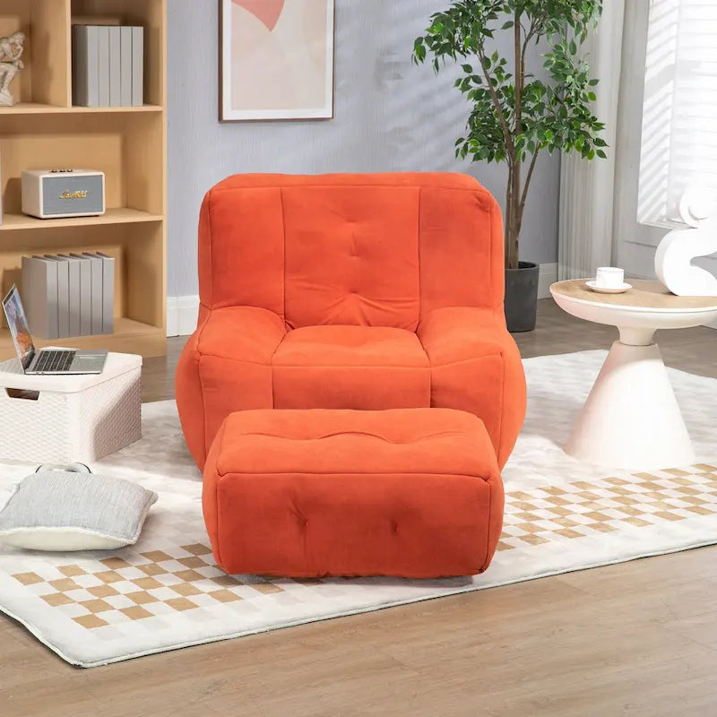 Fauteuil d'appoint moderne 38.5 en velours avec mousse à mémoire de forme et pouf pour salon