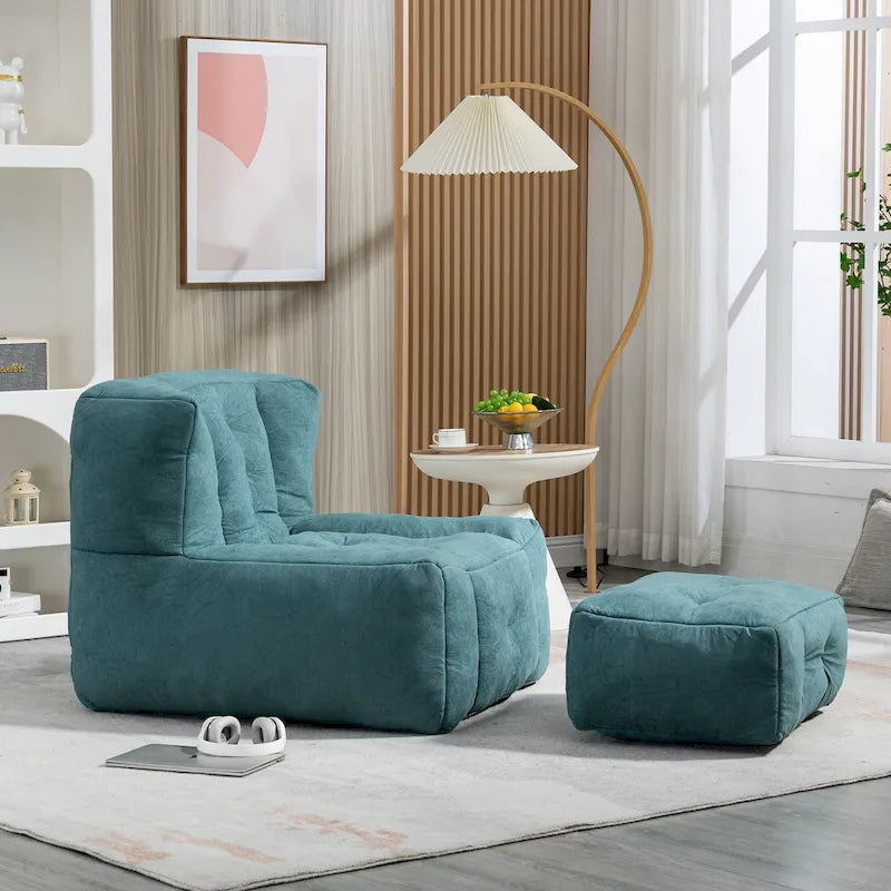 Fauteuil d'appoint moderne 38.5 en velours avec mousse à mémoire de forme et pouf pour salon