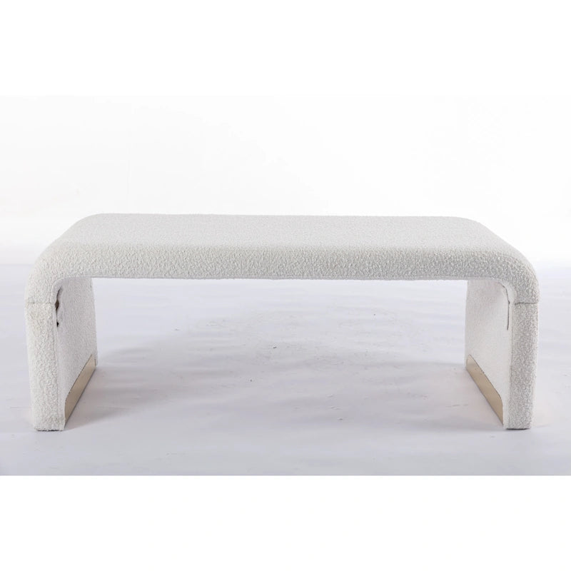 Banc de chambre/repose-pieds/banquette à chaussures moderne en tissu bouclette avec pieds en métal doré