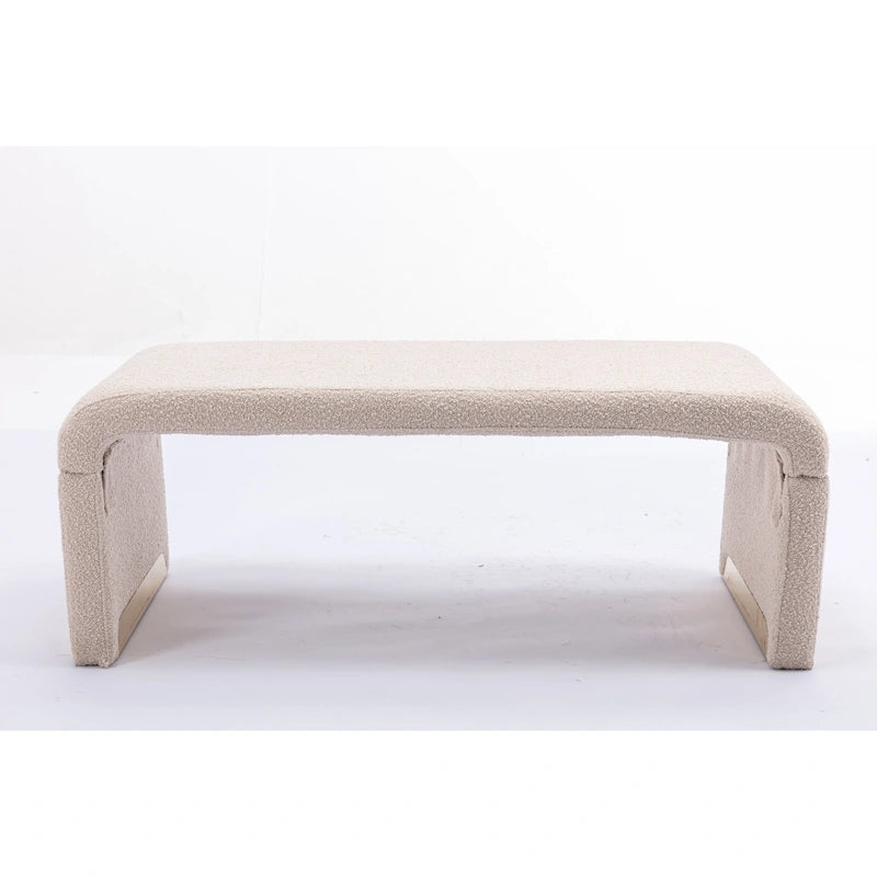 Banc de chambre/repose-pieds/banquette à chaussures moderne en tissu bouclette avec pieds en métal doré