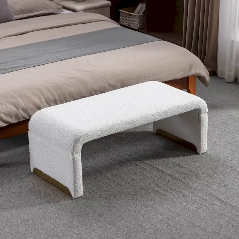 Banc de chambre/repose-pieds/banquette à chaussures moderne en tissu bouclette avec pieds en métal doré