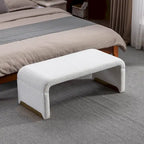 Banc de chambre/repose-pieds/banquette à chaussures moderne en tissu bouclette avec pieds en métal doré