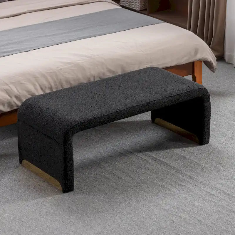 Banc de chambre/repose-pieds/banquette à chaussures moderne en tissu bouclette avec pieds en métal doré
