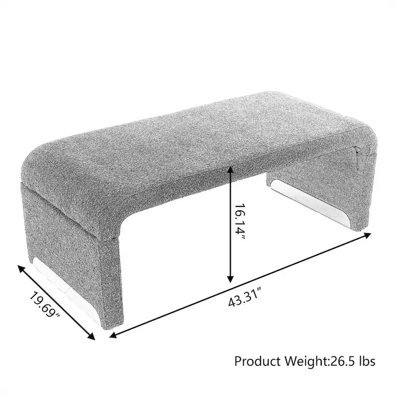 Banc de chambre/repose-pieds/banquette à chaussures moderne en tissu bouclette avec pieds en métal doré