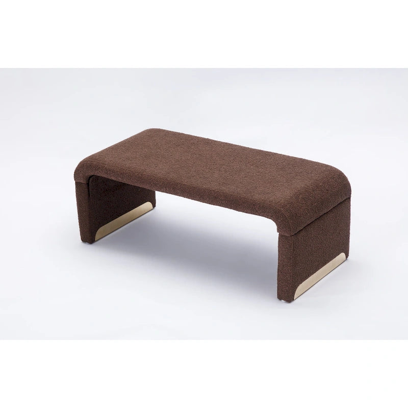 Banc de chambre/repose-pieds/banquette à chaussures moderne en tissu bouclette avec pieds en métal doré