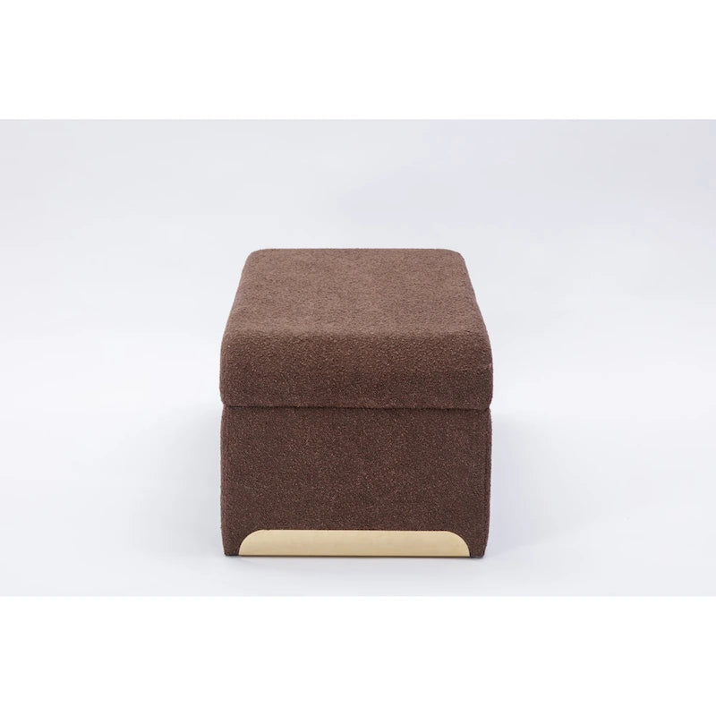 Banc de chambre/repose-pieds/banquette à chaussures moderne en tissu bouclette avec pieds en métal doré