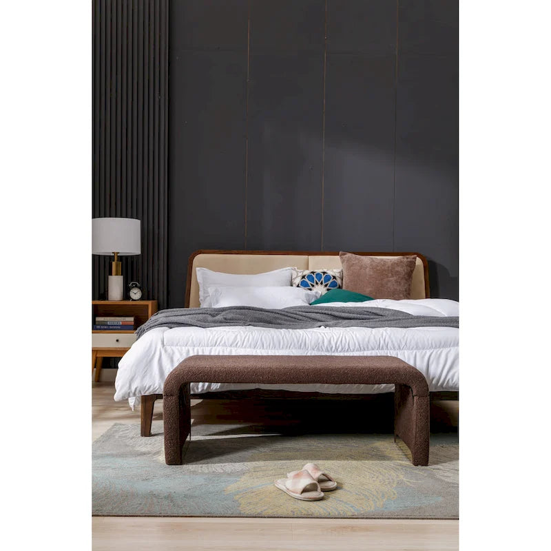 Banc de chambre/repose-pieds/banquette à chaussures moderne en tissu bouclette avec pieds en métal doré