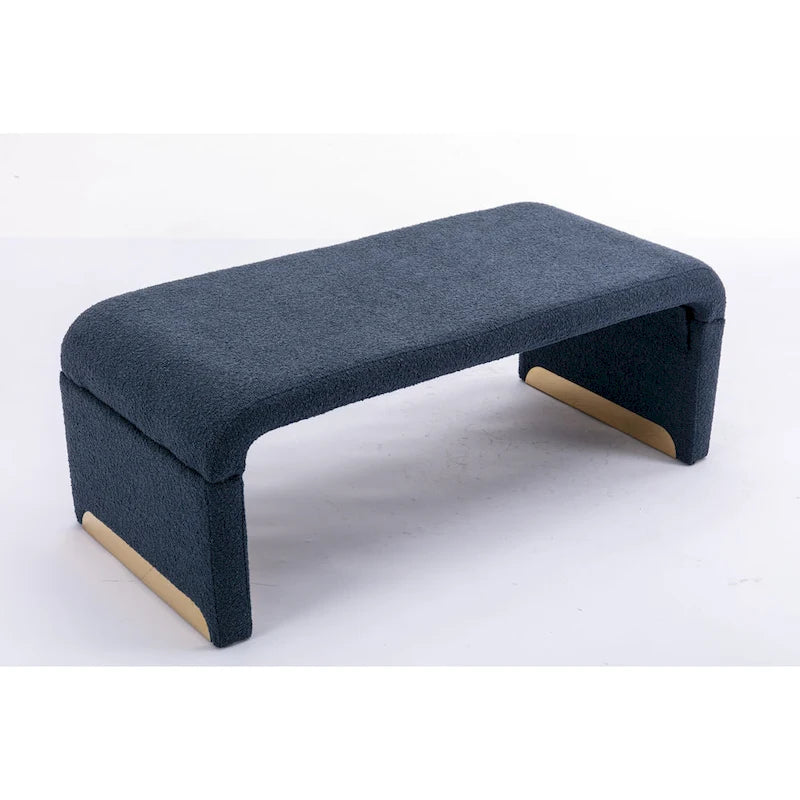 Banc de chambre/repose-pieds/banquette à chaussures moderne en tissu bouclette avec pieds en métal doré