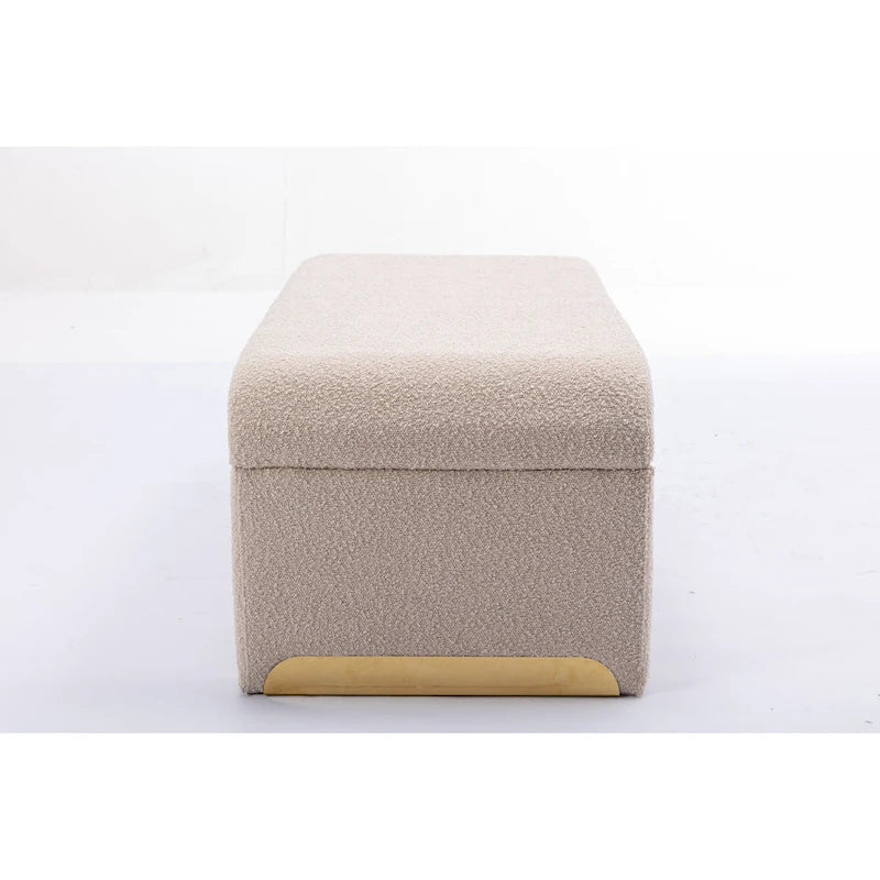 Banc de chambre/repose-pieds/banquette à chaussures moderne en tissu bouclette avec pieds en métal doré