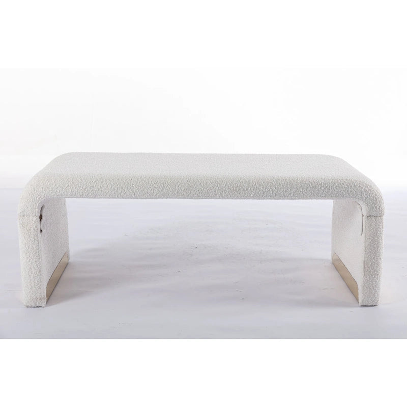 Banc de chambre/repose-pieds/banquette à chaussures moderne en tissu bouclette avec pieds en métal doré