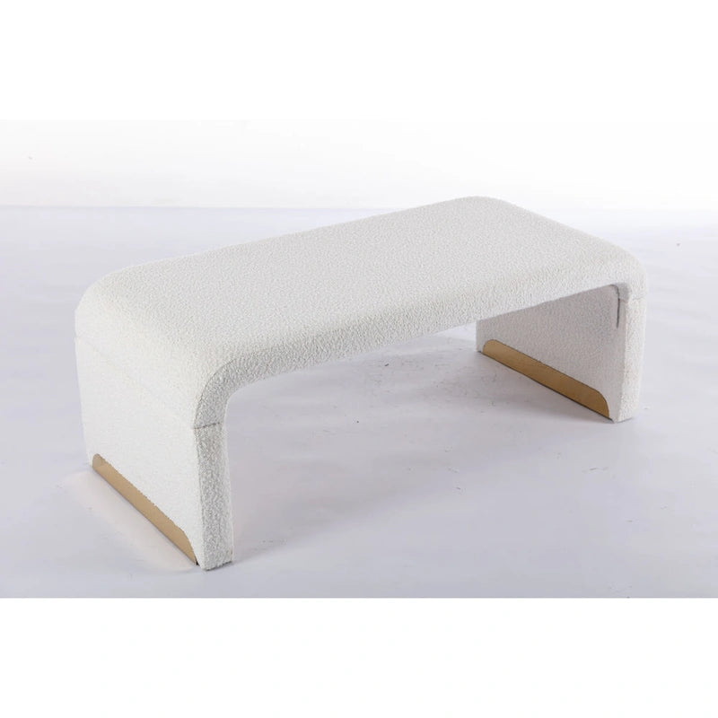 Banc de chambre/repose-pieds/banquette à chaussures moderne en tissu bouclette avec pieds en métal doré