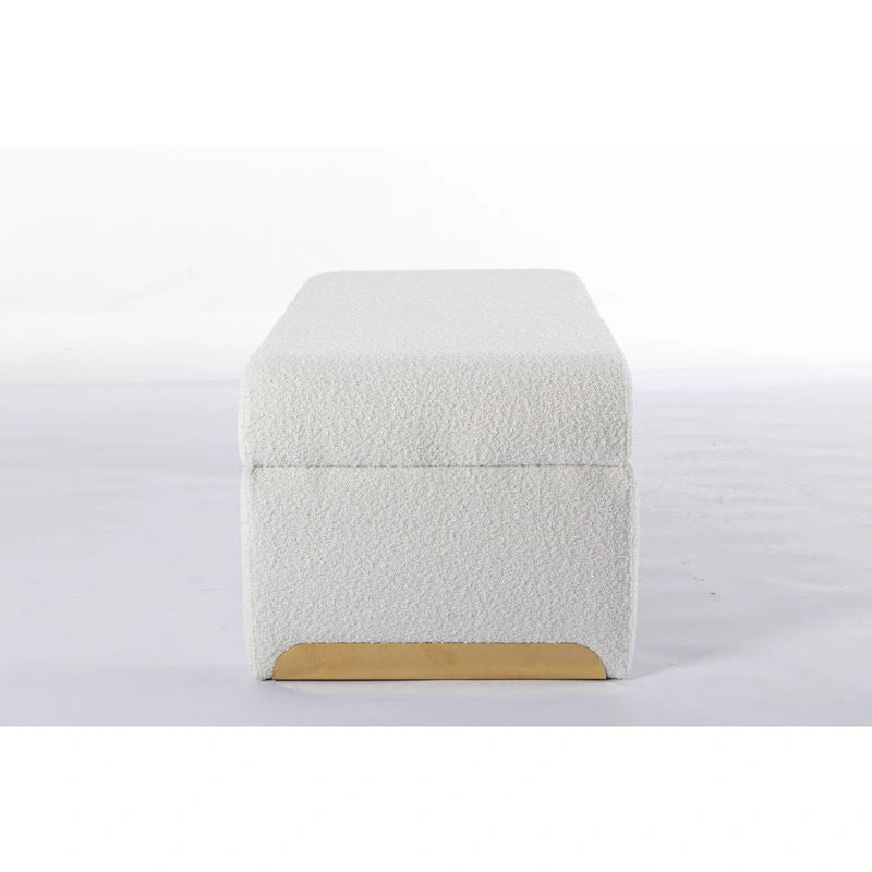 Banc de chambre/repose-pieds/banquette à chaussures moderne en tissu bouclette avec pieds en métal doré