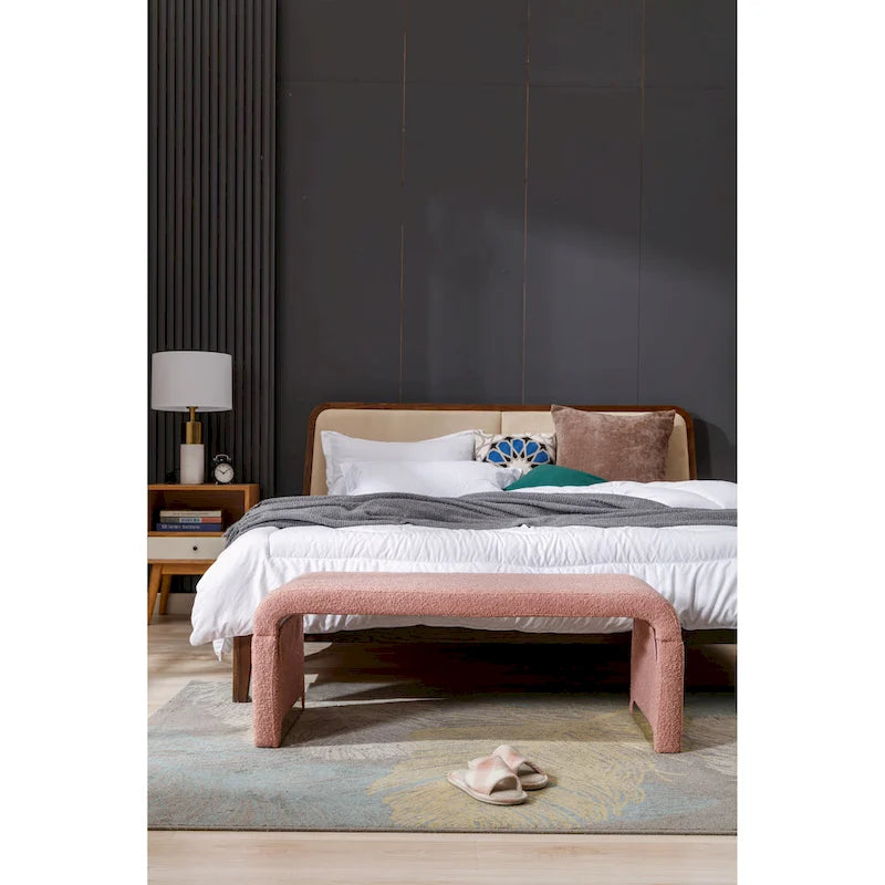Banc de chambre/repose-pieds/banquette à chaussures moderne en tissu bouclette avec pieds en métal doré