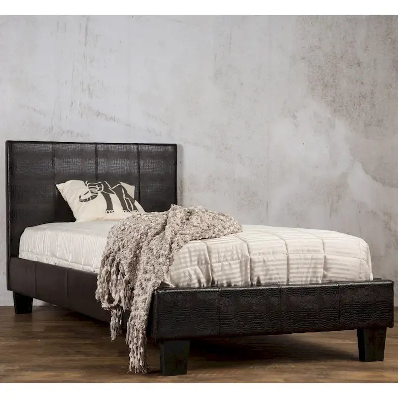 Lit plateforme contemporain rembourré en similicuir marron