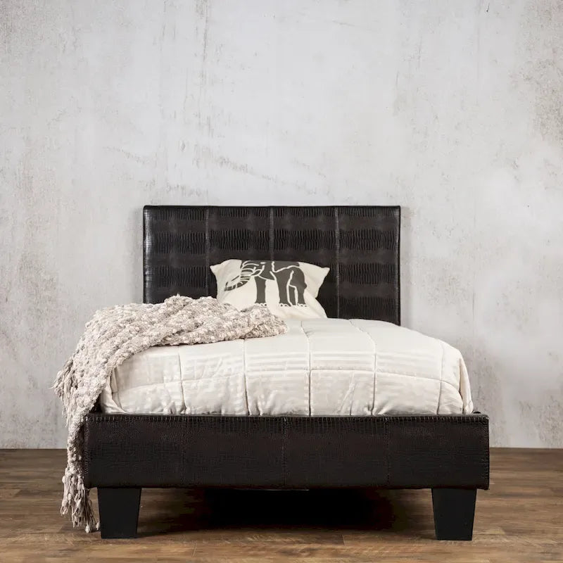 Lit plateforme contemporain rembourré en similicuir marron