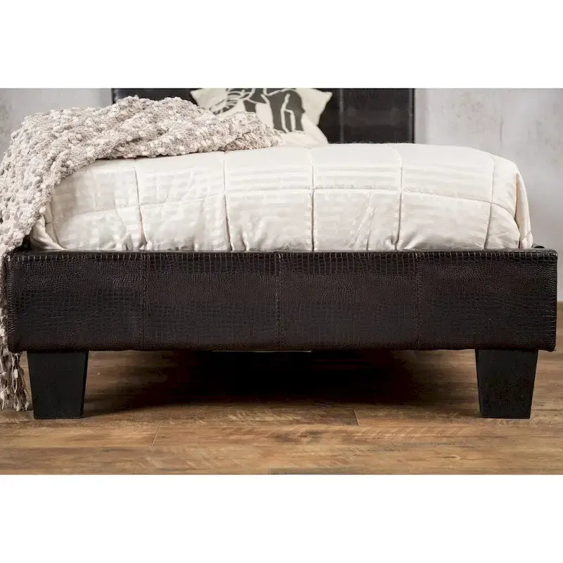 Lit plateforme contemporain rembourré en similicuir marron