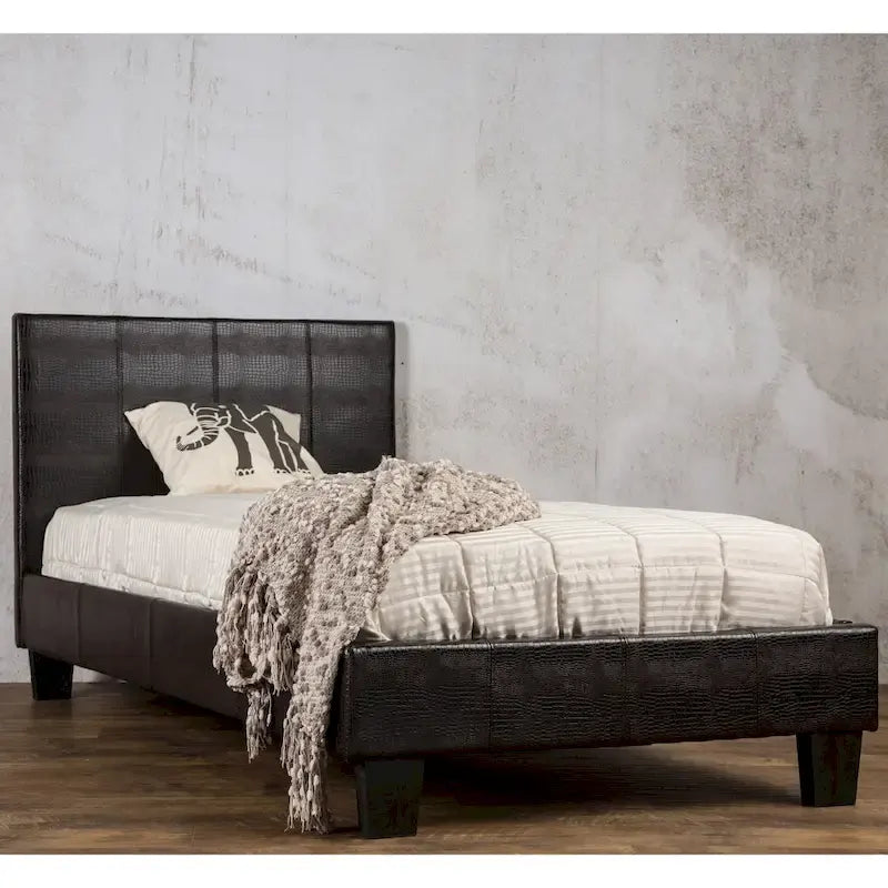 Lit plateforme contemporain rembourré en similicuir marron