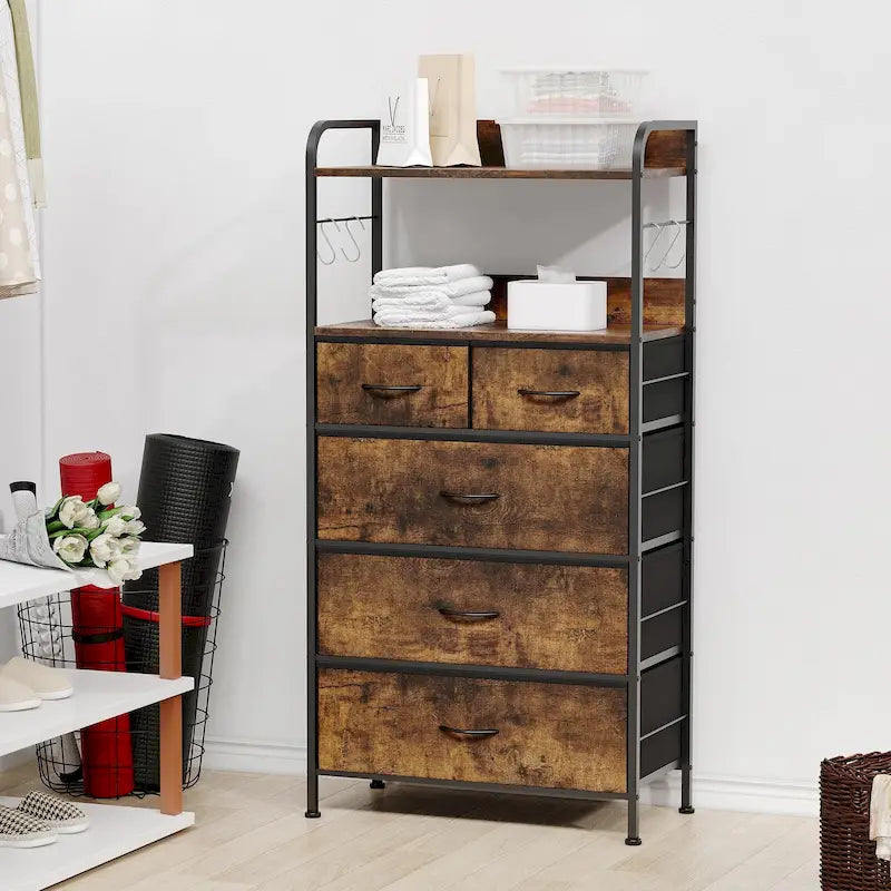 Commode 5 tiroirs pour chambre avec étagère