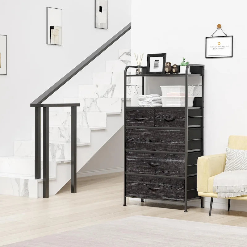 Commode 5 tiroirs pour chambre avec étagère