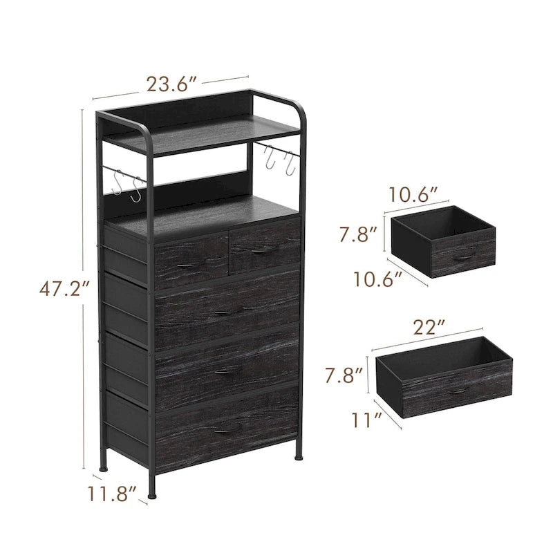 Commode 5 tiroirs pour chambre avec étagère
