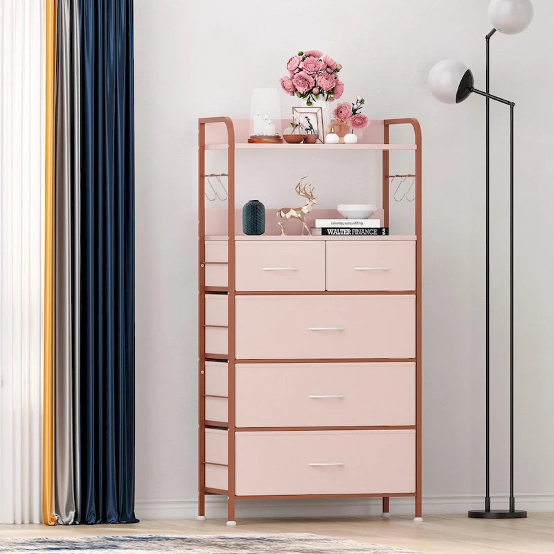 Commode 5 tiroirs pour chambre avec étagère