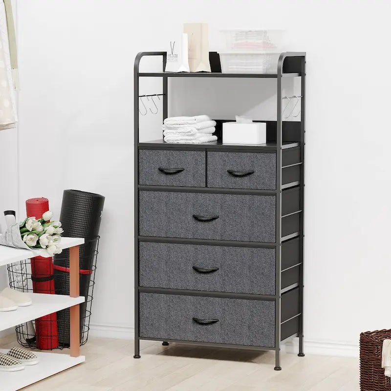 Commode 5 tiroirs pour chambre avec étagère
