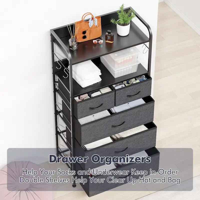 Commode 5 tiroirs pour chambre avec étagère