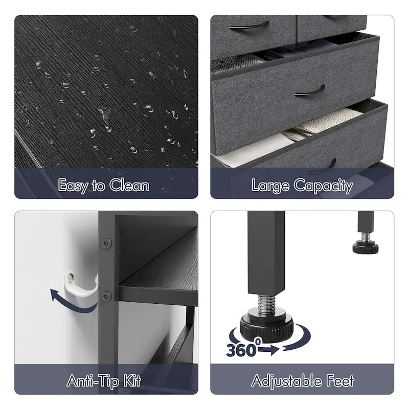 Commode 5 tiroirs pour chambre avec étagère