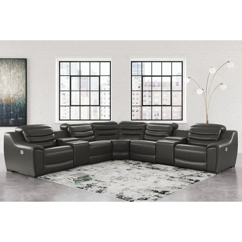 Canapé sectionnel inclinable électrique 7 pièces Center Line gris foncé – 138,25 larg. x 138,25 prof. x 35 haut.