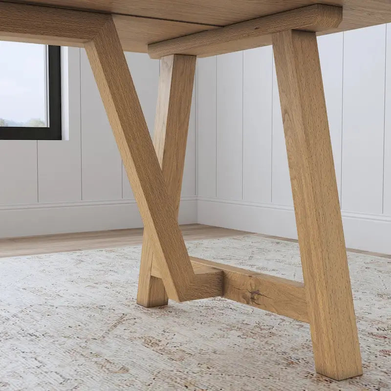 Table à manger en bois marron avec piètement en tréteaux - 82 x 30 x 38