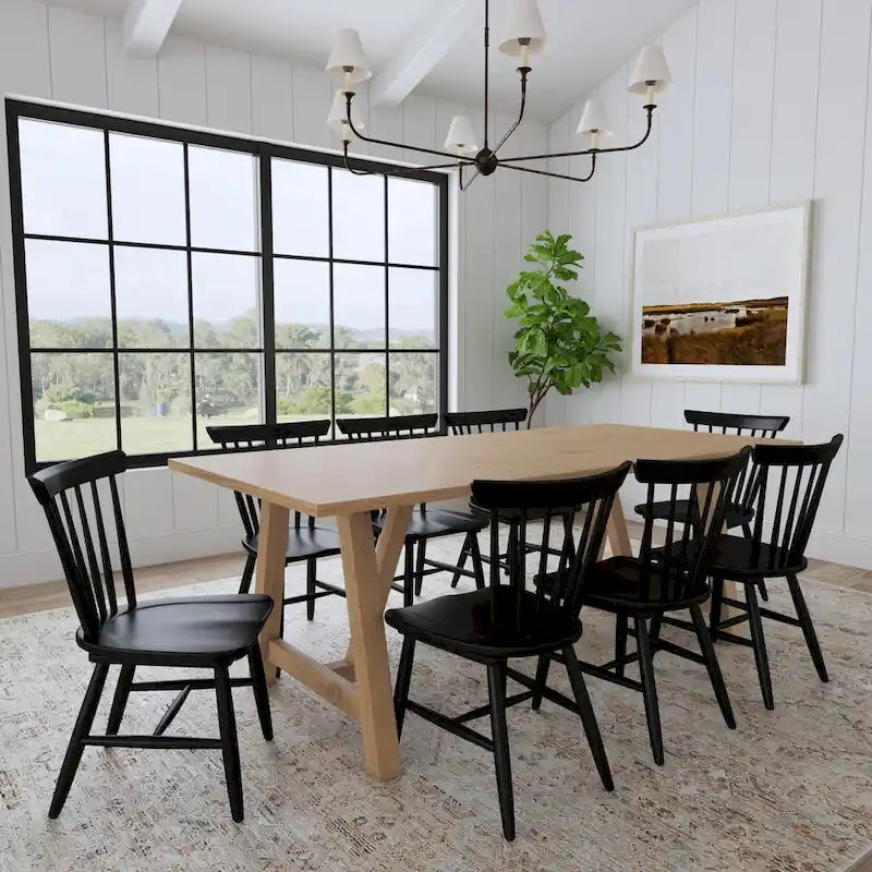 Table à manger en bois marron avec piètement en tréteaux - 82 x 30 x 38